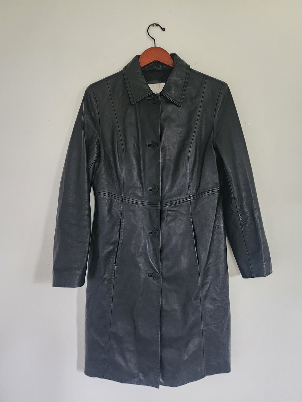 Vintage, Classic Black Leather Trench Coat - Nine West - Women's Size Medium
